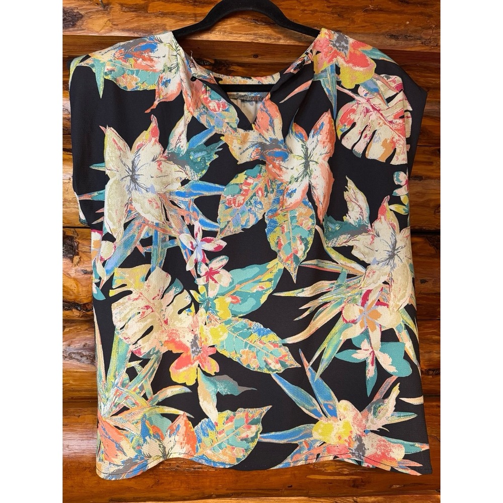 Flying Tomato Floral‎ Print Padded Shoulder Blouse Size Large - Picture 7 of 8
